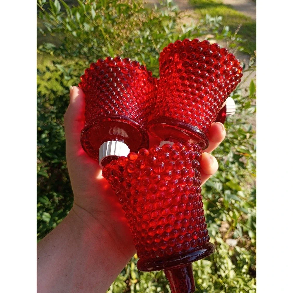 RARE Red Uranium Glass 4- Candle Holders Votive Boron Glowing Glass 3 3/4